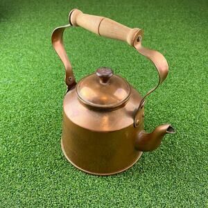 Vintage Copper Tea Kettle with a Wood Handle Made in Portugal